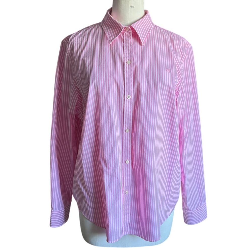 Ralph Lauren Pink & White Striped Button Down Shirt  (sz XL) 455